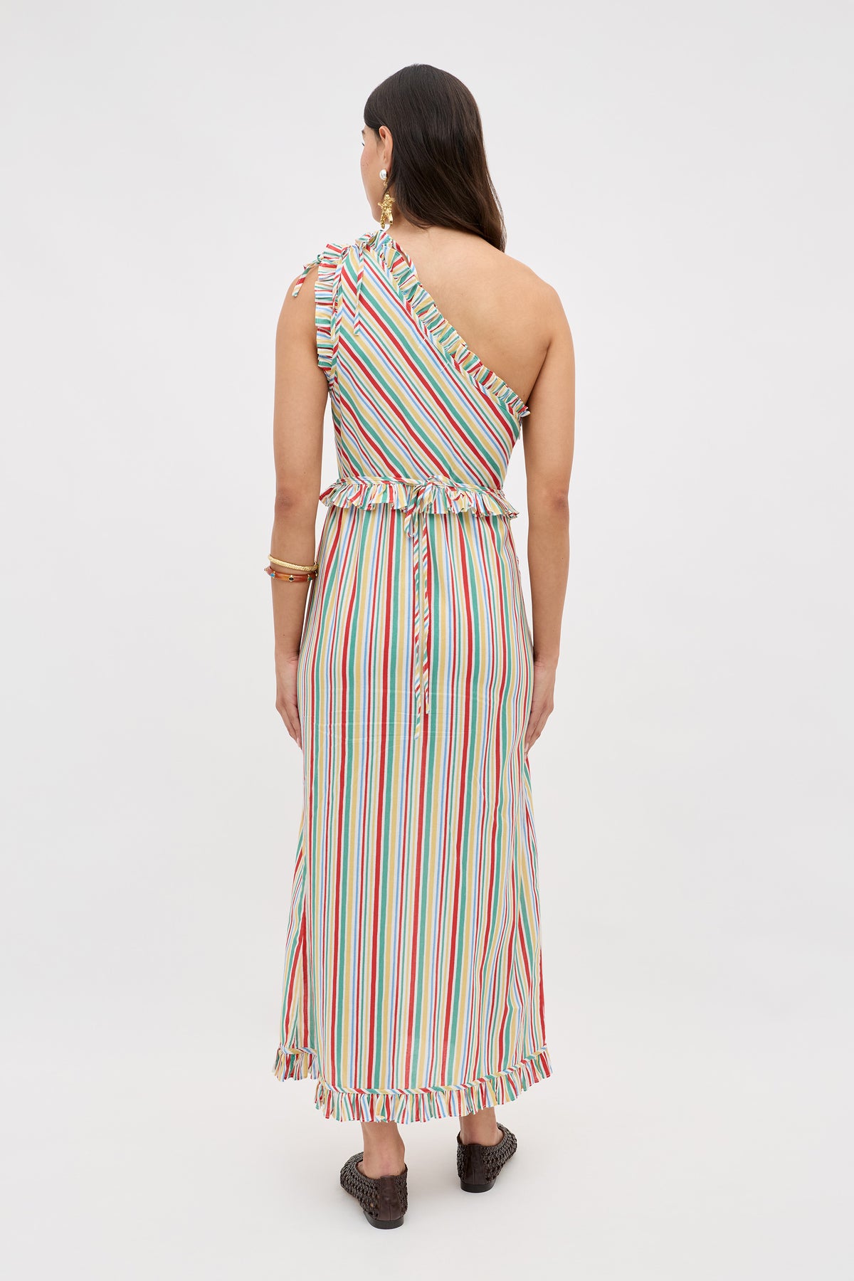 Arabelle Cotton Midi Dress in Multi Maxime Stripe Ivory