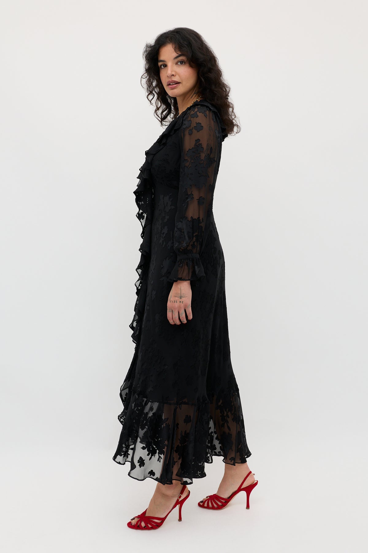 Gracye Silk-Satin Devoré Midi Dress in Bouquet Devoré Black