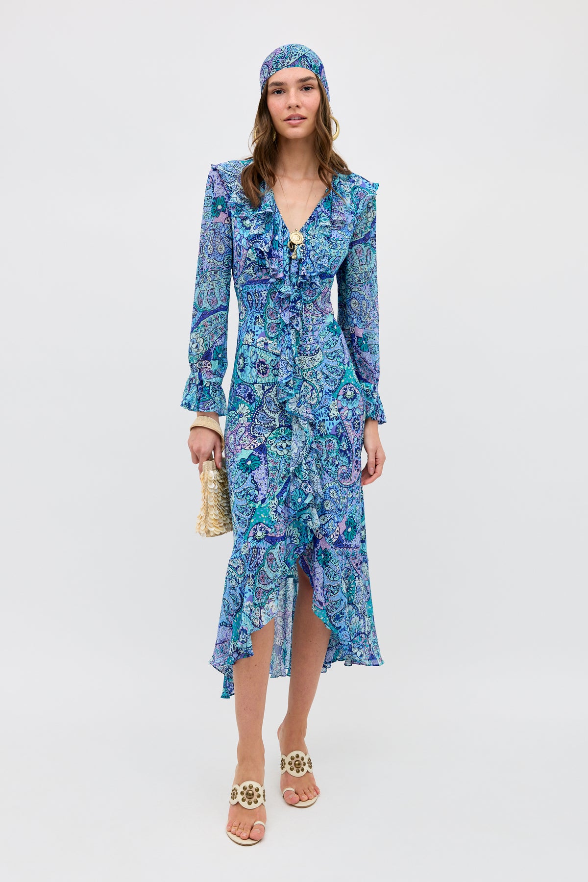 RIXO Gracye Silk Midi Paisley Floral Blue RIXO Gracye Silk Midi Paisley Floral Blue