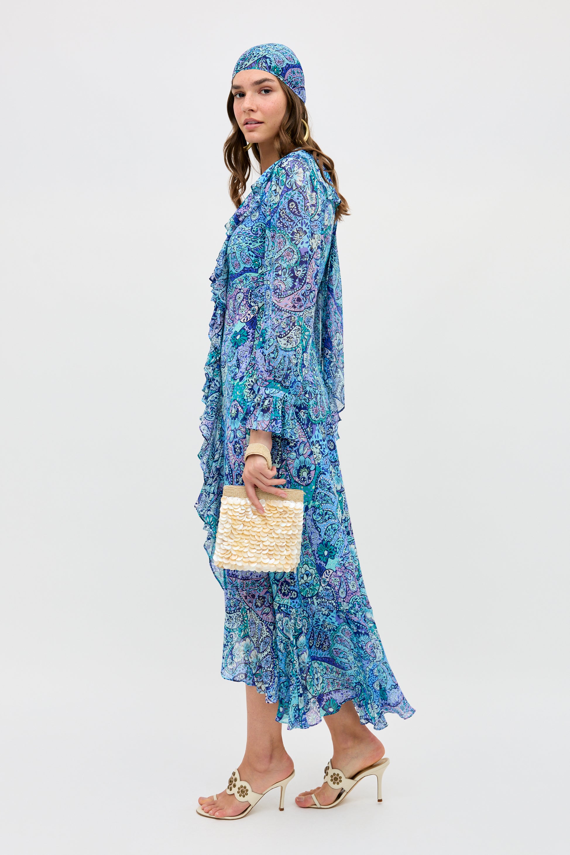 Gracye Silk Midi Dress in Paisley Floral Blue | RIXO ⋆