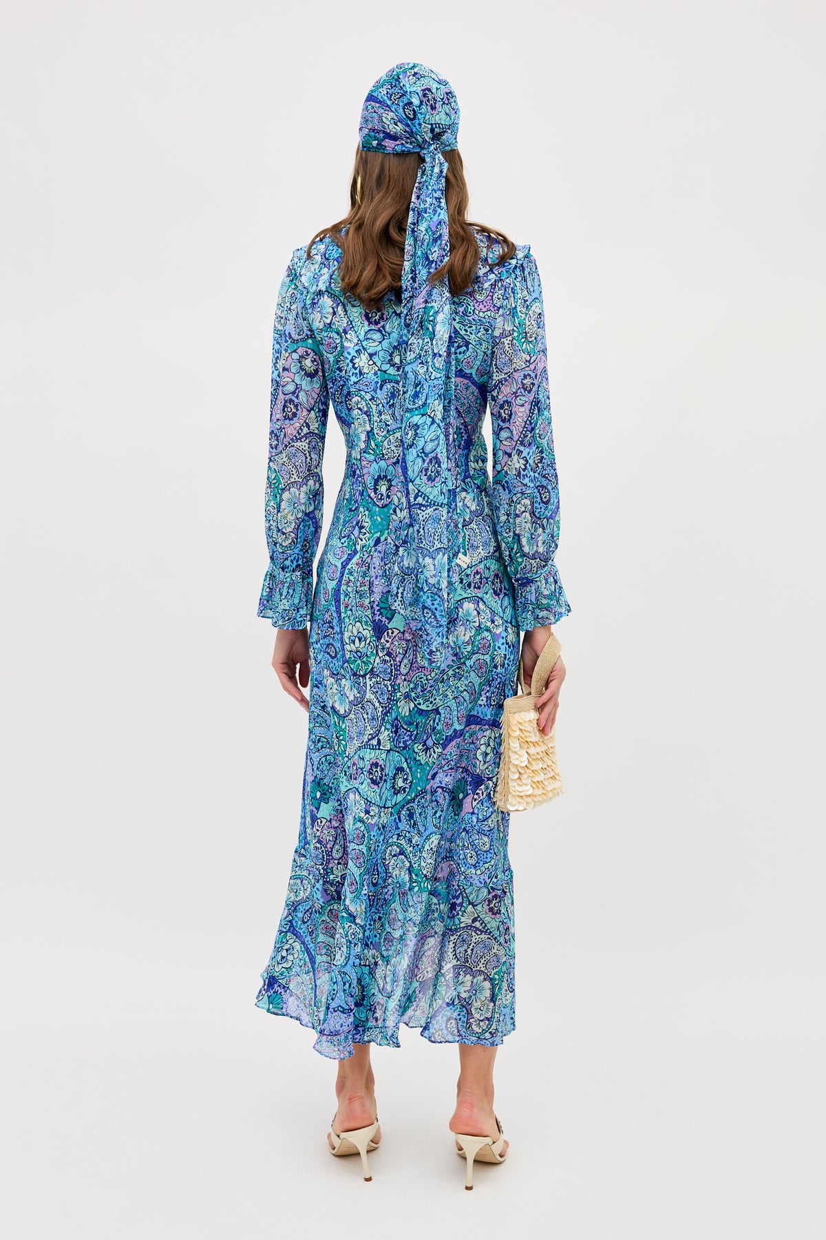 Gracye Silk Midi Dress in Paisley Floral Blue