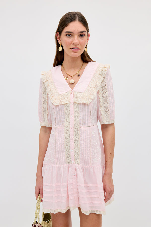 sachin and babi light blue dress Prada Lace-Trimmed Linen Minidress in Pink