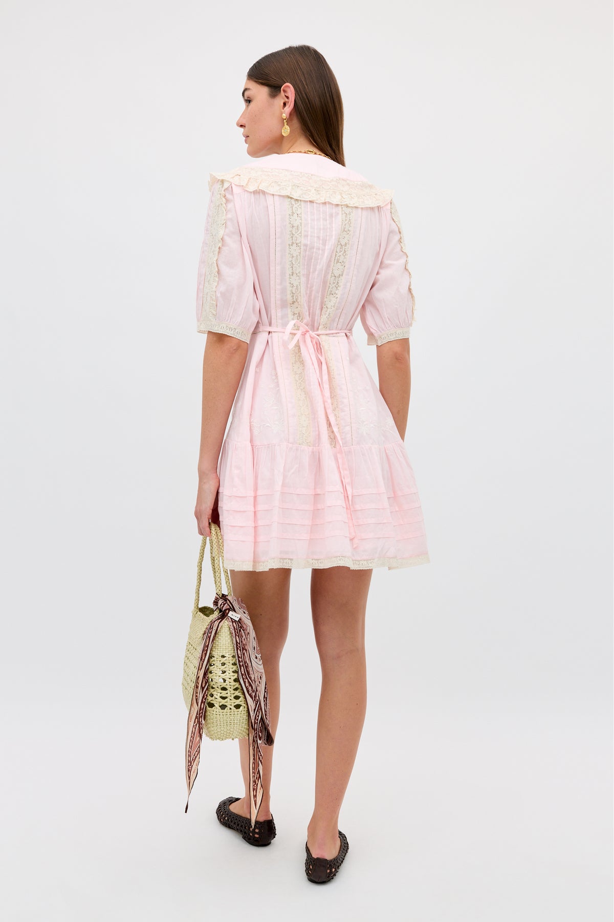 rixo dove cotton mini dress Dove Embroidered Cotton Mini Dress in Pansy Embroidery Vintage Pink