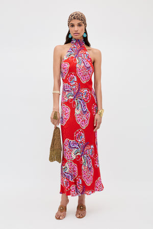 RIXO Maura Satin Jacquard Midi Butterfly Bloom Red RIXO Maura Satin Jacquard Midi Butterfly Bloom Red