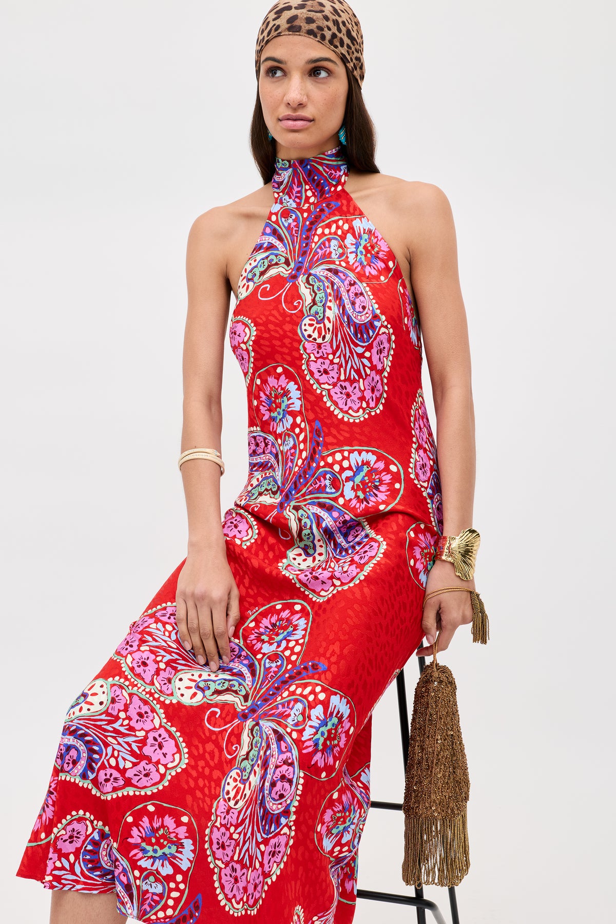 Maura Satin Jacquard Midi Dress in Butterfly Bloom Jacquard Red | RIXO Maura Satin Jacquard Midi Dress in Butterfly Bloom Jacquard Red | RIXO