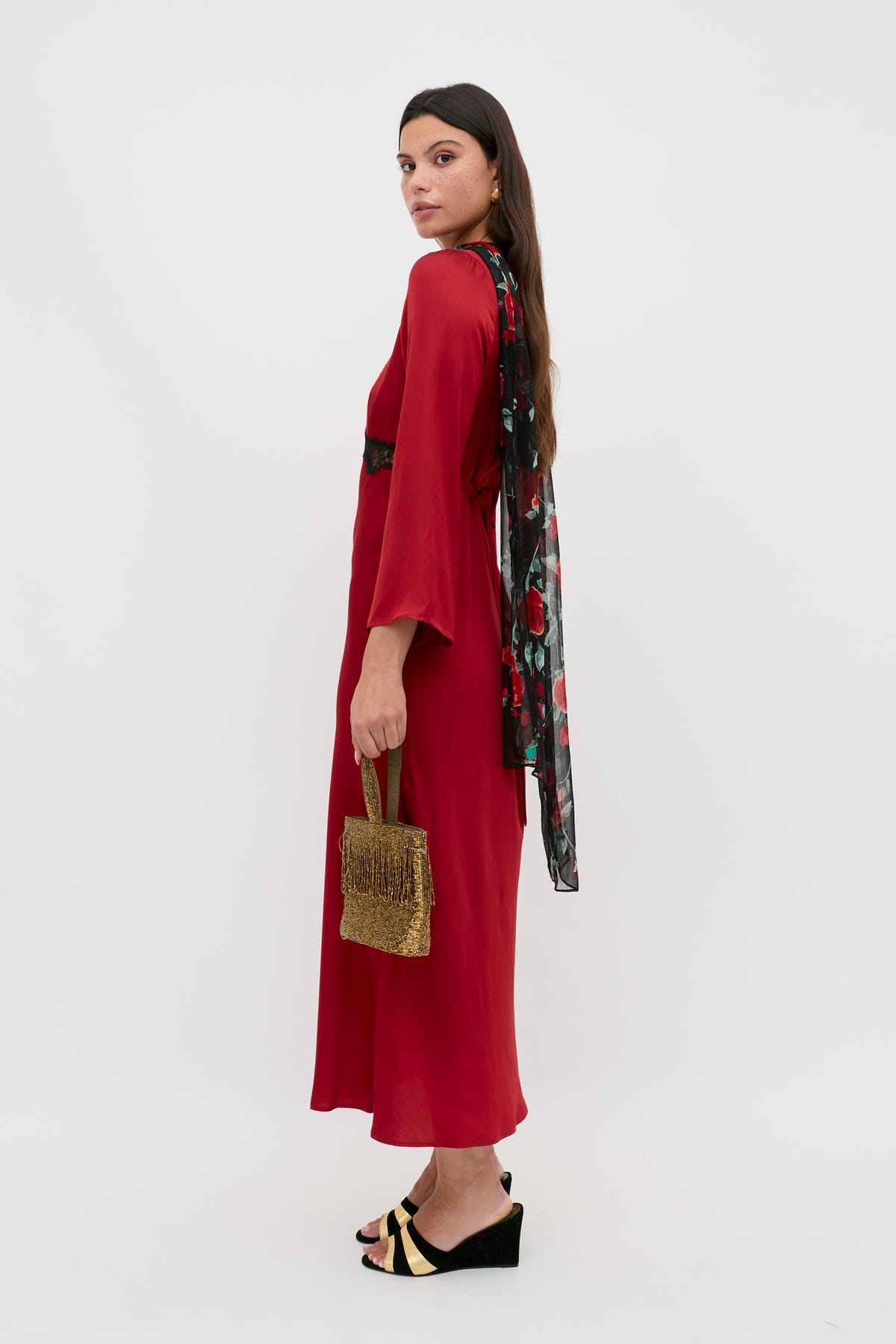 Debra Midi Dress in Burgundy