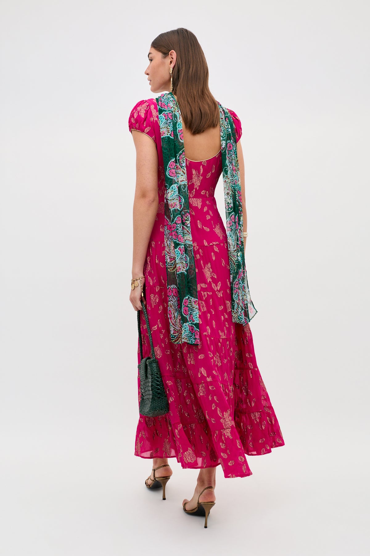 reese jacquard midi dress Hlne red floral-jacquard midi dress