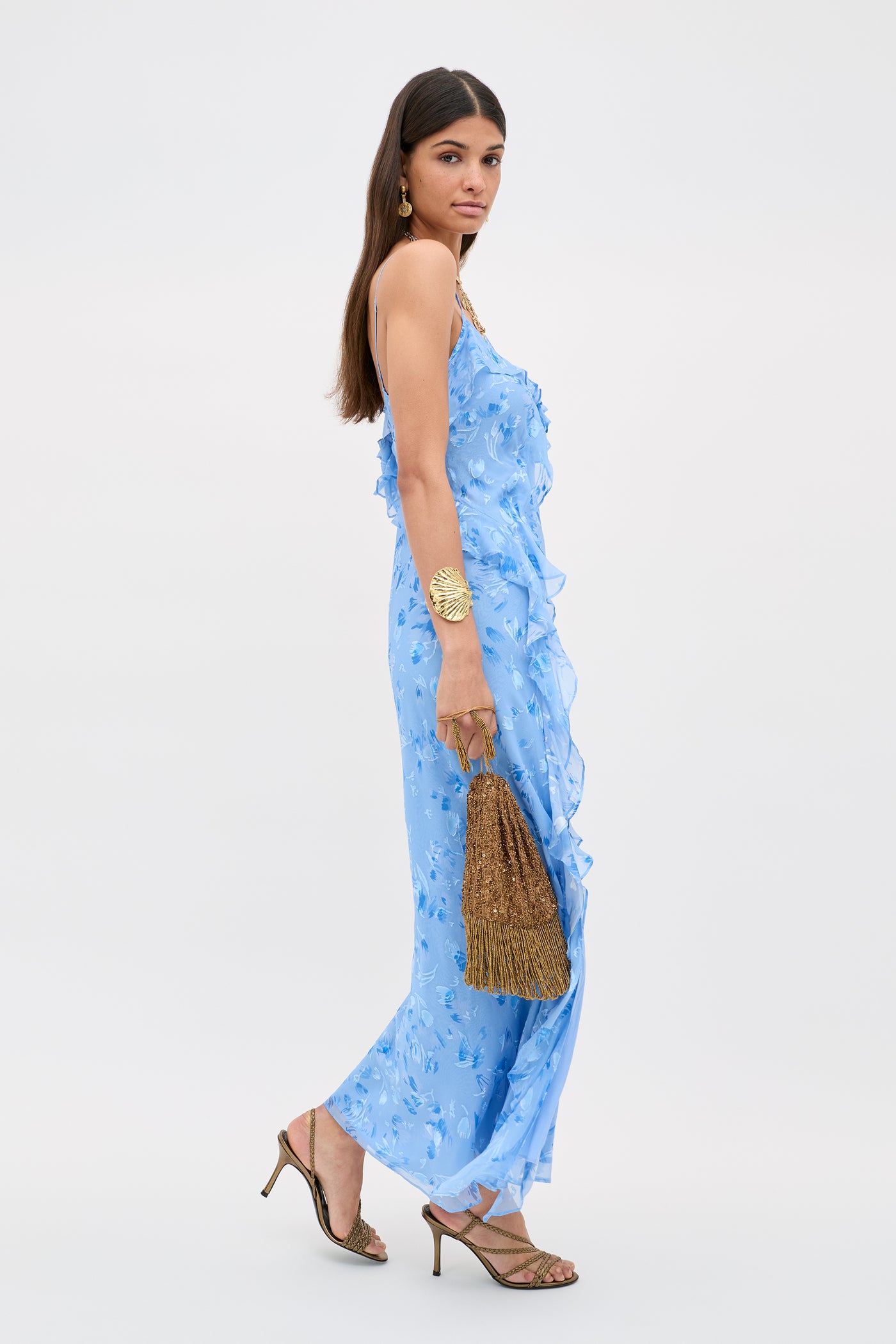 RIXO Ester Silk-Satin Devor Ava Devore Blue RIXO Ester Silk-Satin Devor Ava Devore Blue