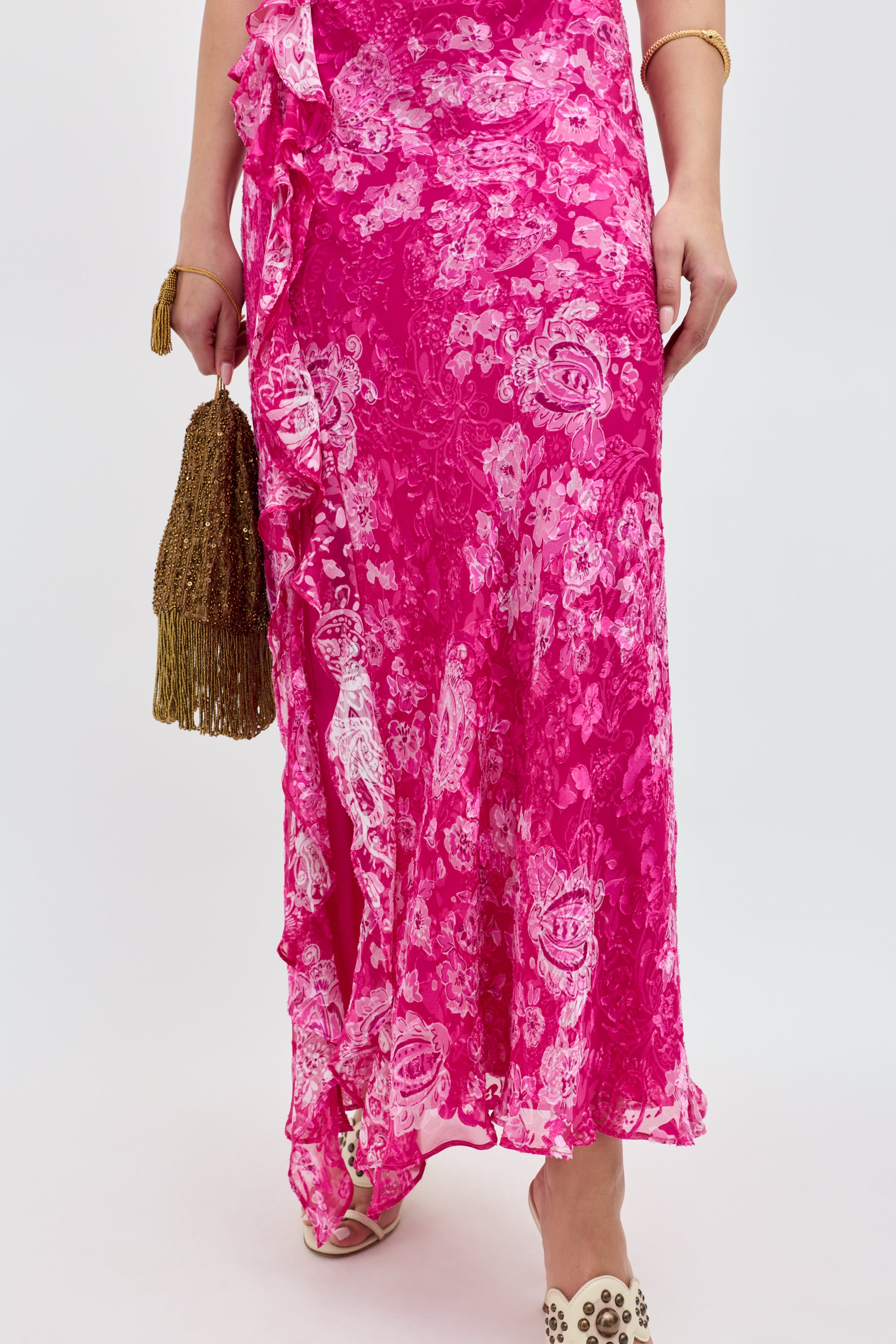 Ester Silk Devoré Maxi Dress in Pink Cara Devore Magenta | RIXO ⋆