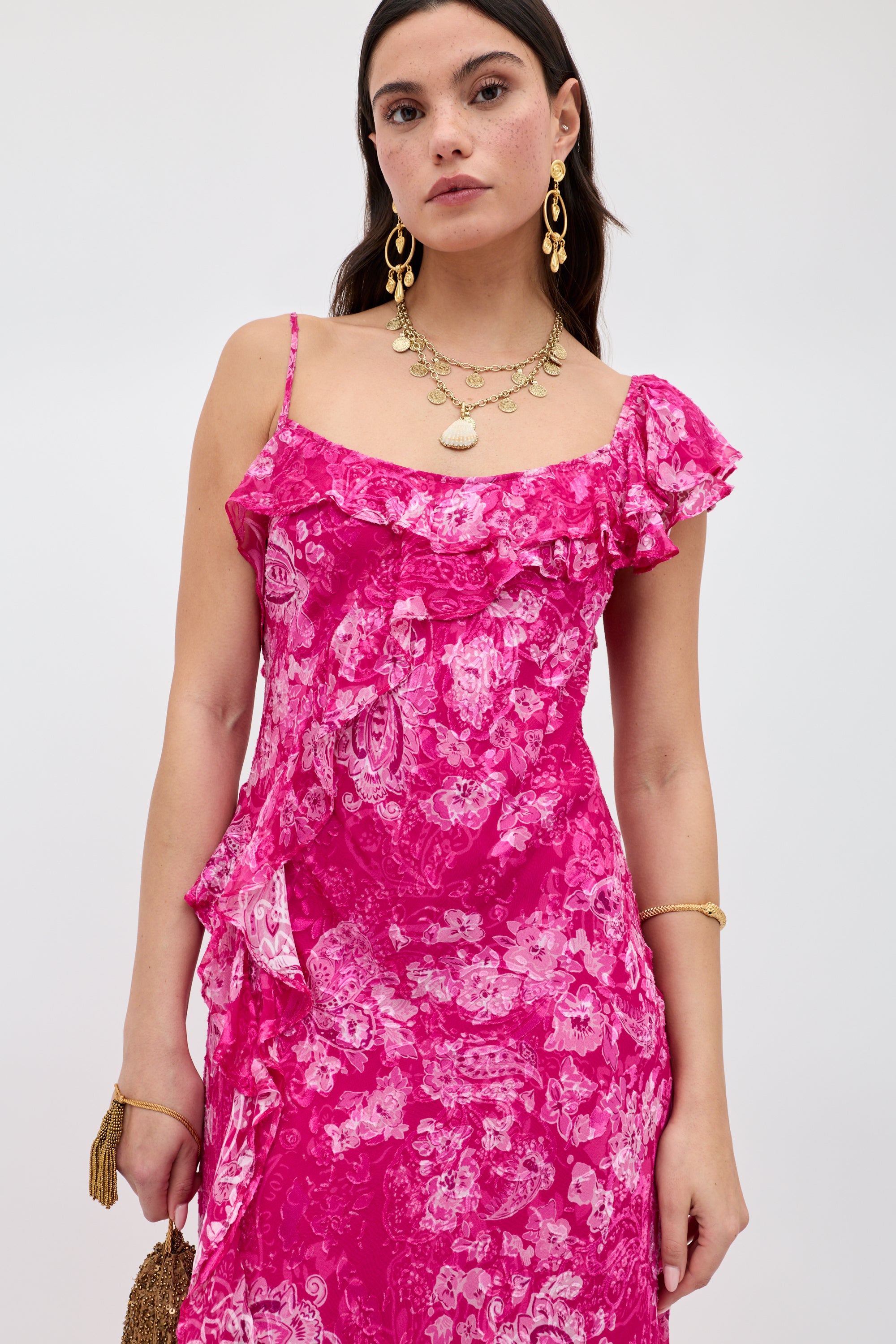 Ester Silk Devoré Maxi Dress in Pink Cara Devore Magenta | RIXO USA ⋆