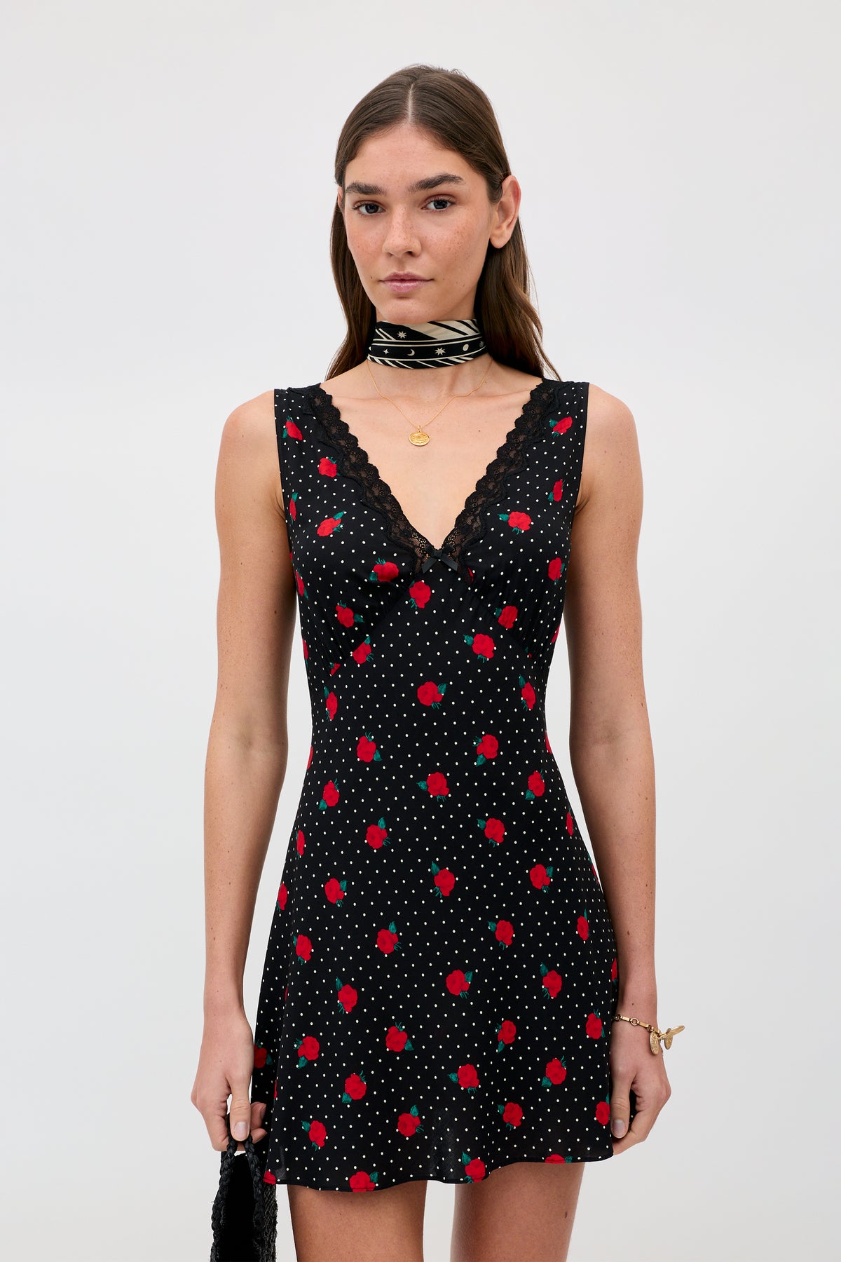 Leighton Mini Dress in Rose Spot Black | RIXO USA Leighton Mini Dress in Rose Spot Black | RIXO USA