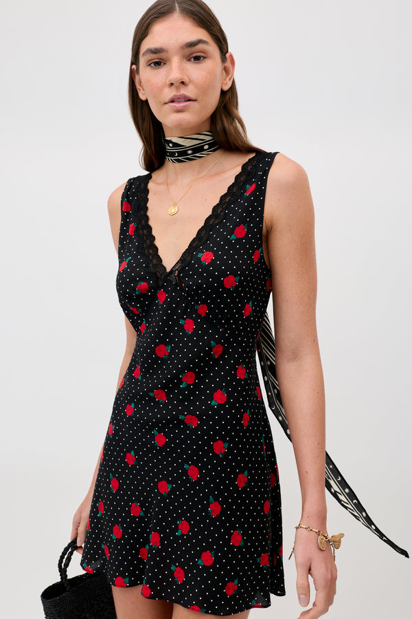 Leighton Mini Dress in Rose Spot Black | RIXO USA Leighton Mini Dress in Rose Spot Black | RIXO USA