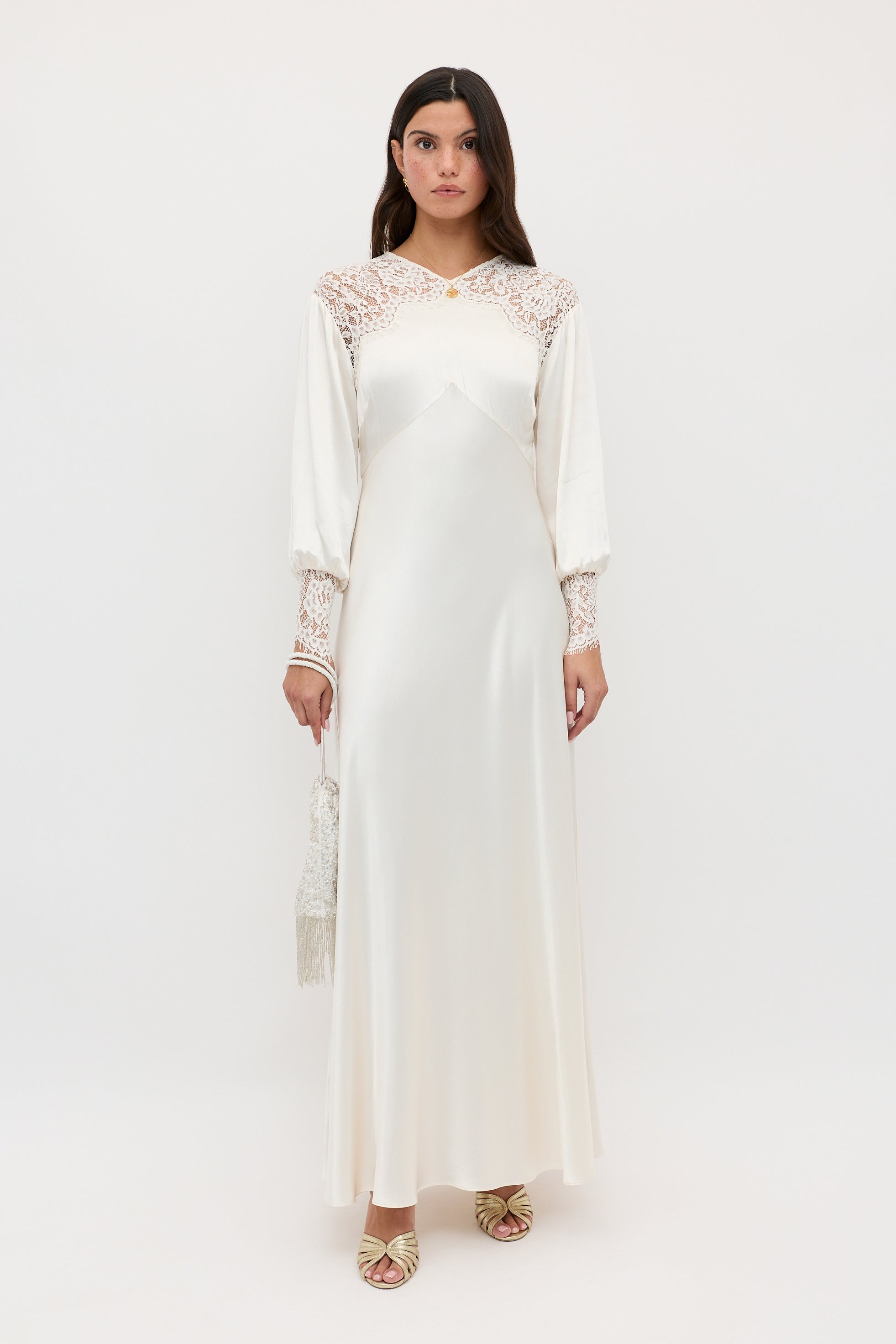 Axelle Satin Dress in Ivory Pearl | RIXO USA ⋆