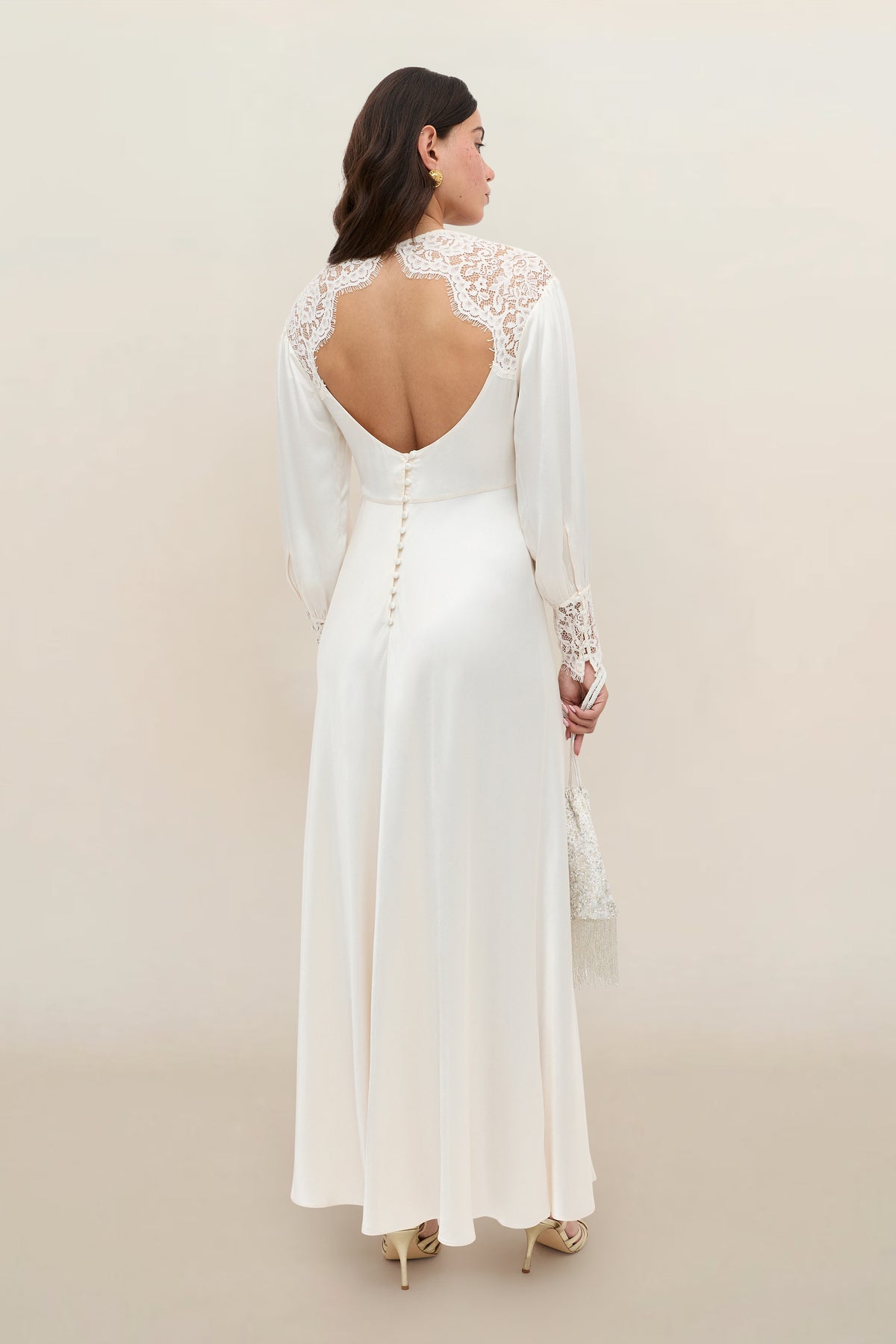 Axelle Satin Dress in Ivory Pearl