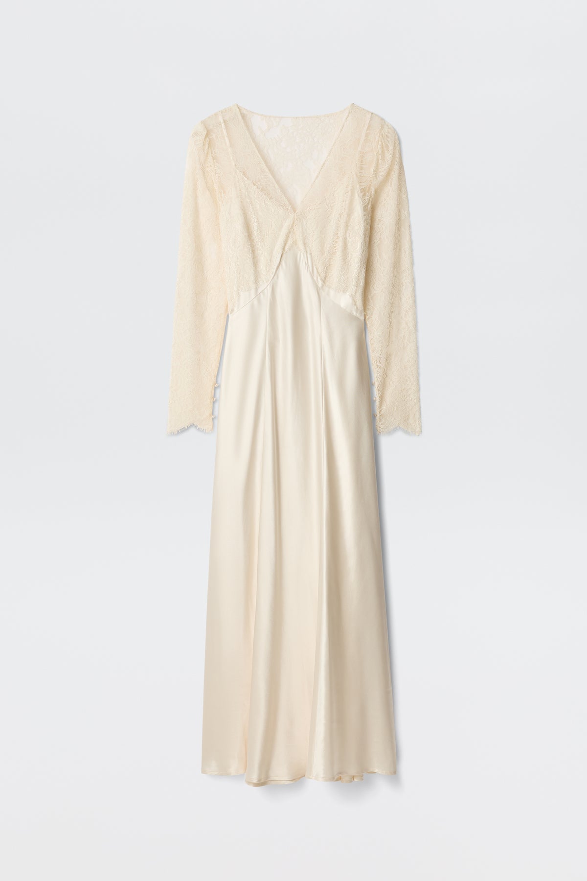 long sleeve cream colored dress Cream Lace Midi Wedding Dress with Long Sleeve Cream / 0