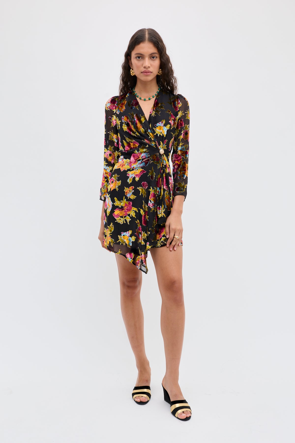 Kensley Silk-Velvet Mini Dress in Multi Countryside Devor Black | RIXO USA Kensley Silk-Velvet Mini Dress in Multi Countryside Devor Black | RIXO USA