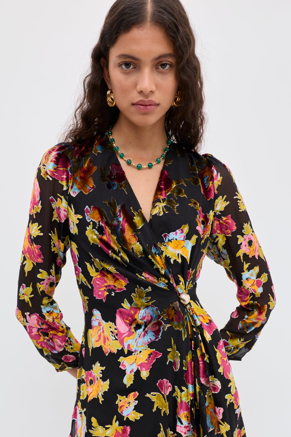 Kensley Silk-Velvet Mini Dress in Multi Countryside Devor Black | RIXO USA Kensley Silk-Velvet Mini Dress in Multi Countryside Devor Black | RIXO USA