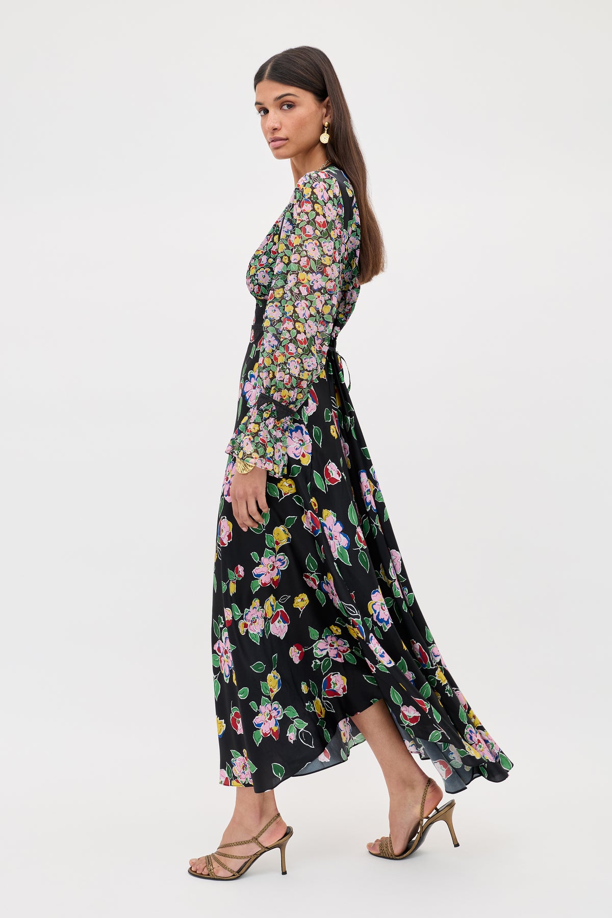 Arlena Silk-Satin Dress in Kimmie Mix Black