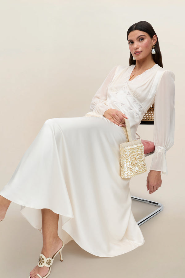 Arlena Satin Dress in Ivory Pearl