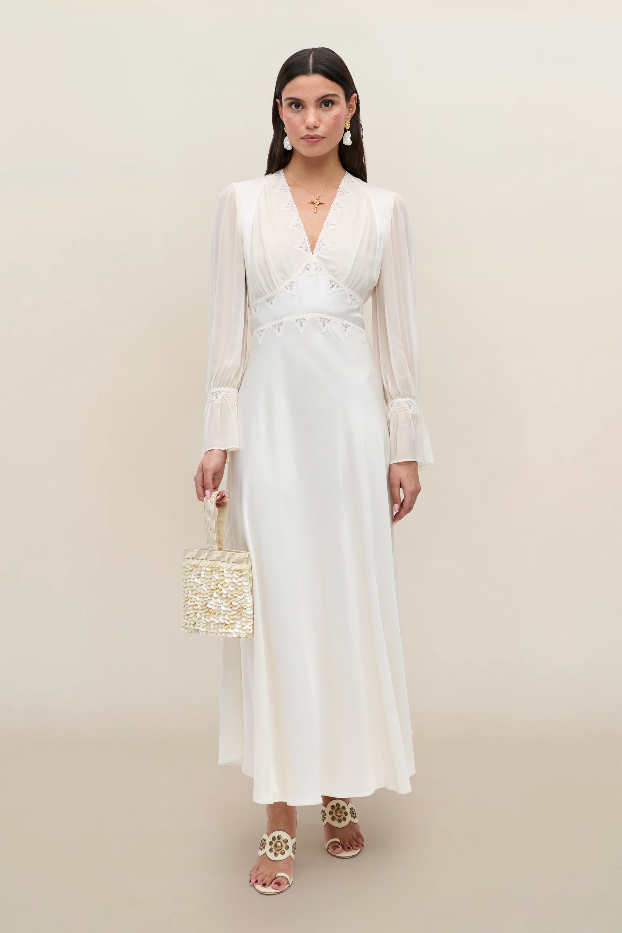 Arlena Satin Dress in Ivory Pearl | RIXO USA ⋆