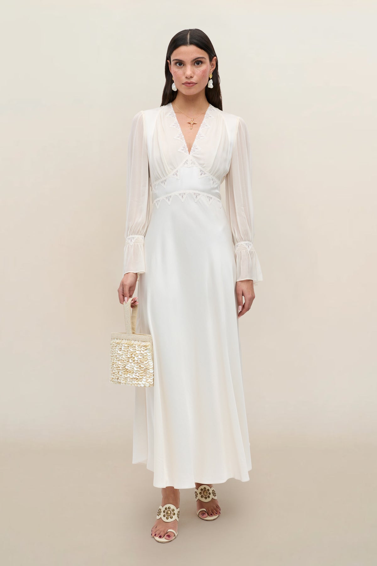 Arlena Satin Dress in Ivory Pearl