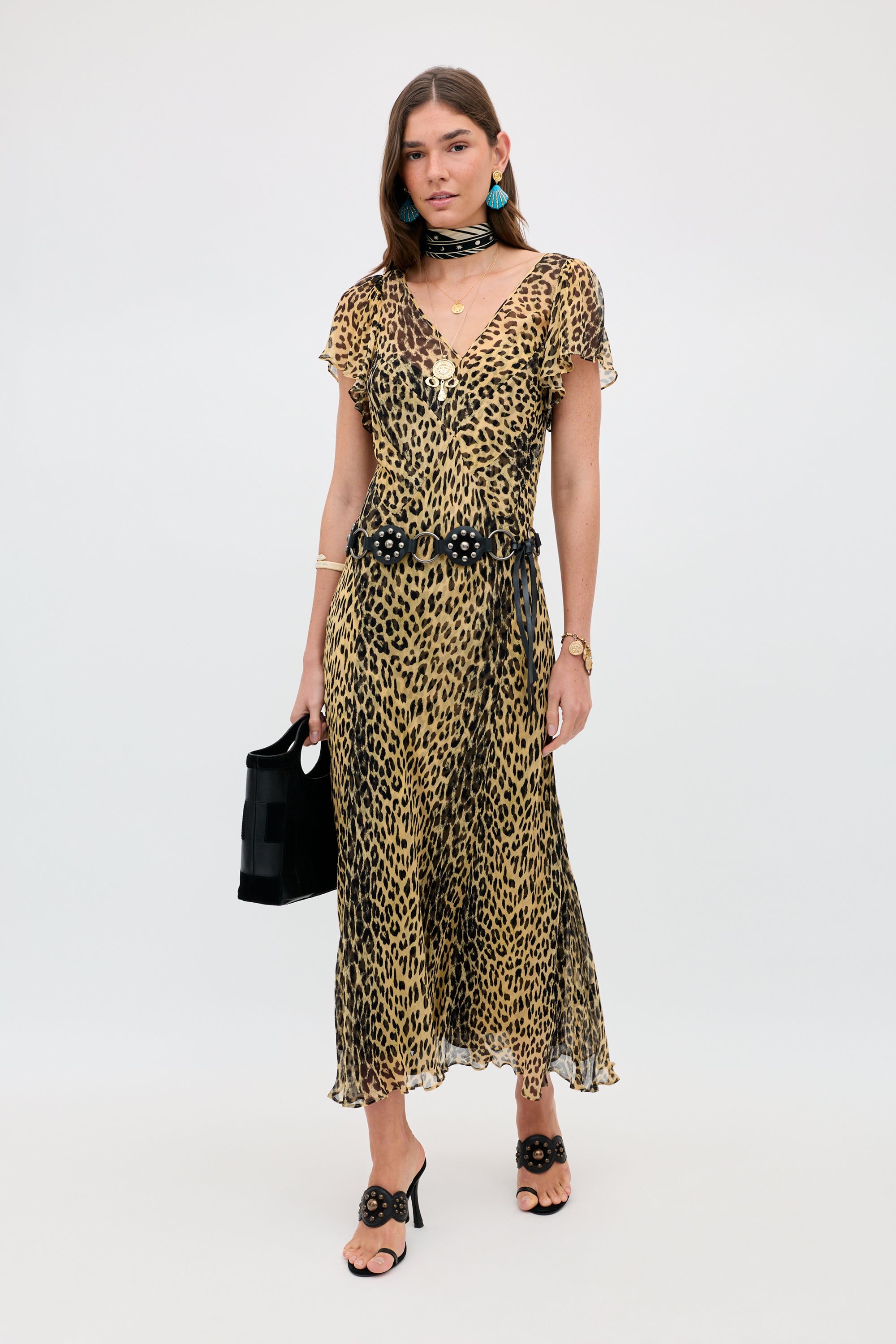 Bexley Chiffon Midi Dress in Nina Leopard Brown | RIXO USA ⋆