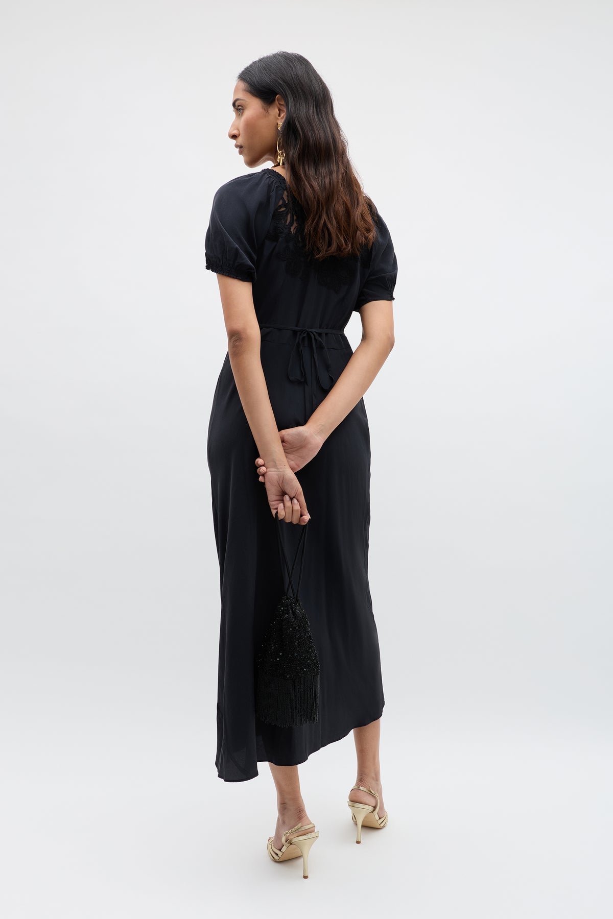 Ilaria Silk Midi Dress in Black | RIXO USA Ilaria Silk Midi Dress in Black | RIXO USA