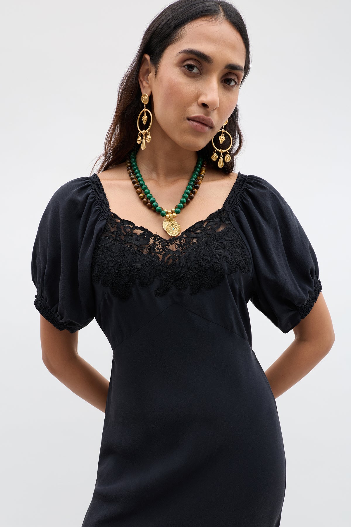 Ilaria Silk Midi Dress in Black | RIXO USA Ilaria Silk Midi Dress in Black | RIXO USA