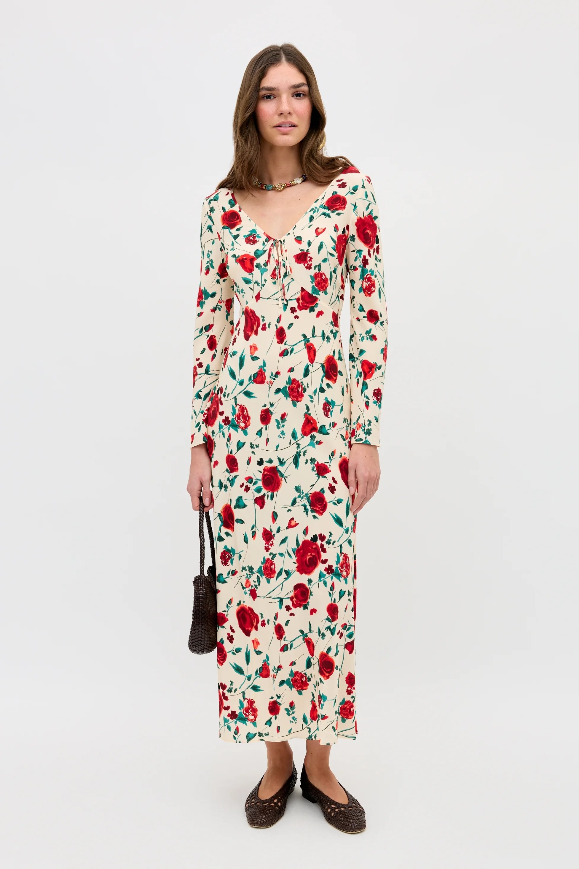 Gwenyth Crepe de Chine Midi Dress in Claudia Rose Cream | RIXO USA ⋆