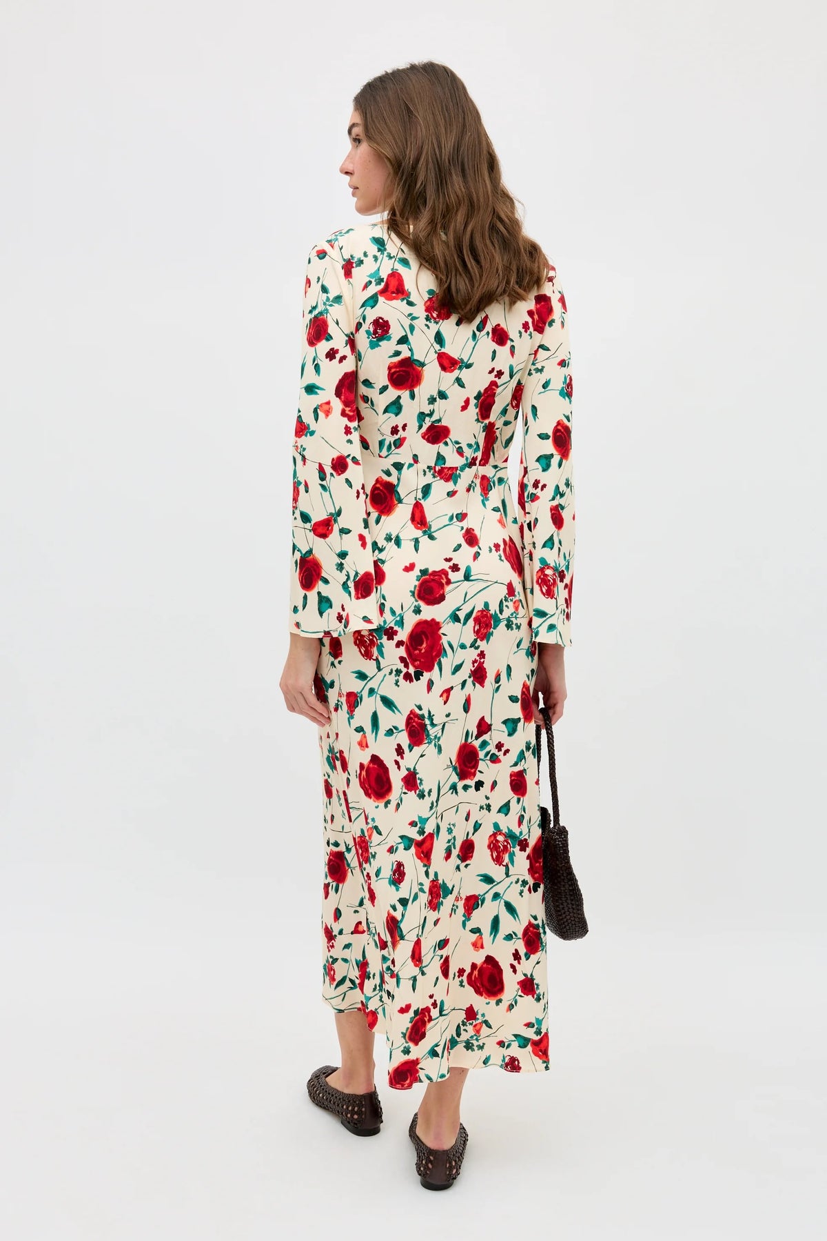 Gwenyth Crepe de Chine Midi Dress in Claudia Rose Cream