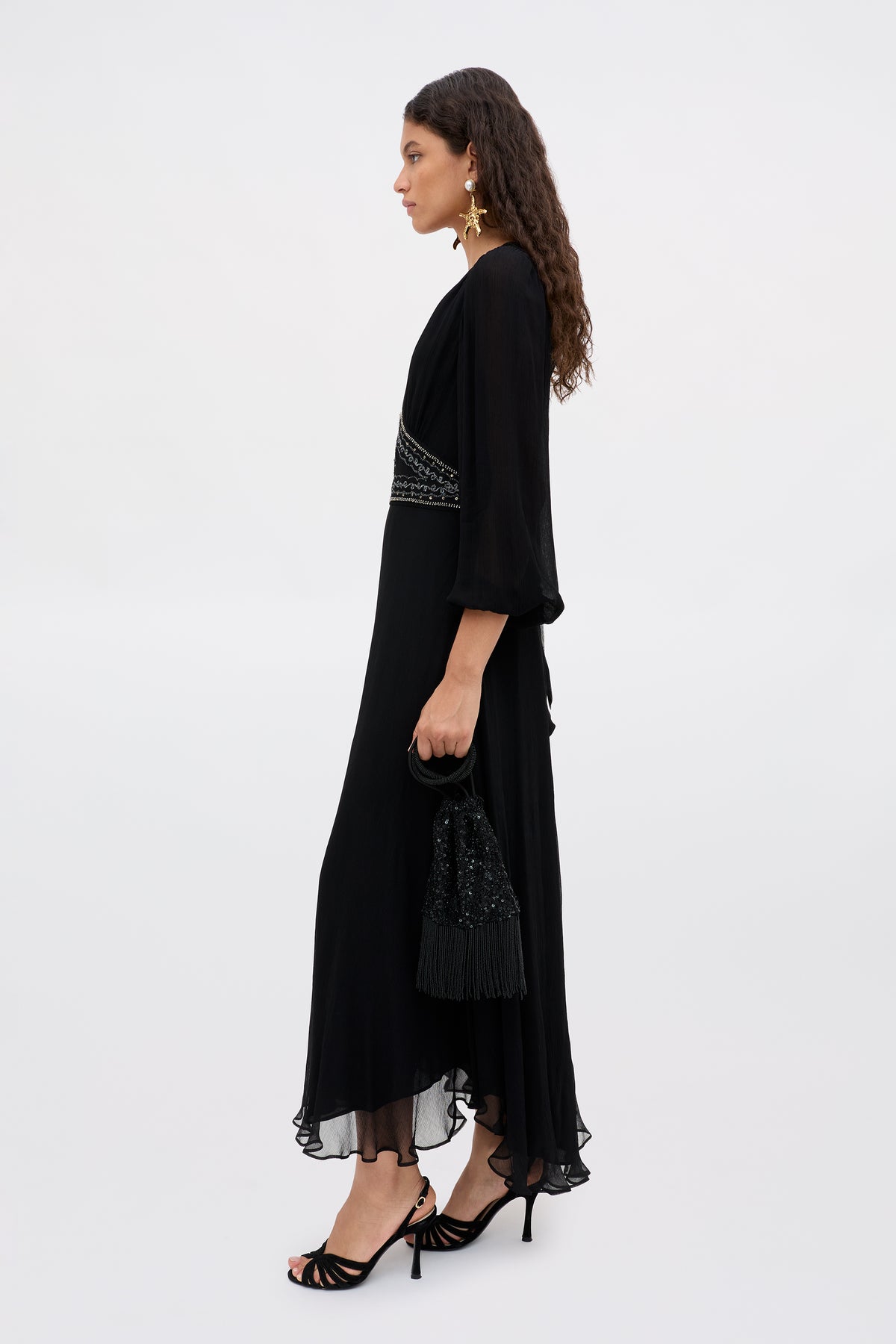 rixo black dress Clarice Linen Midi Dress in Black