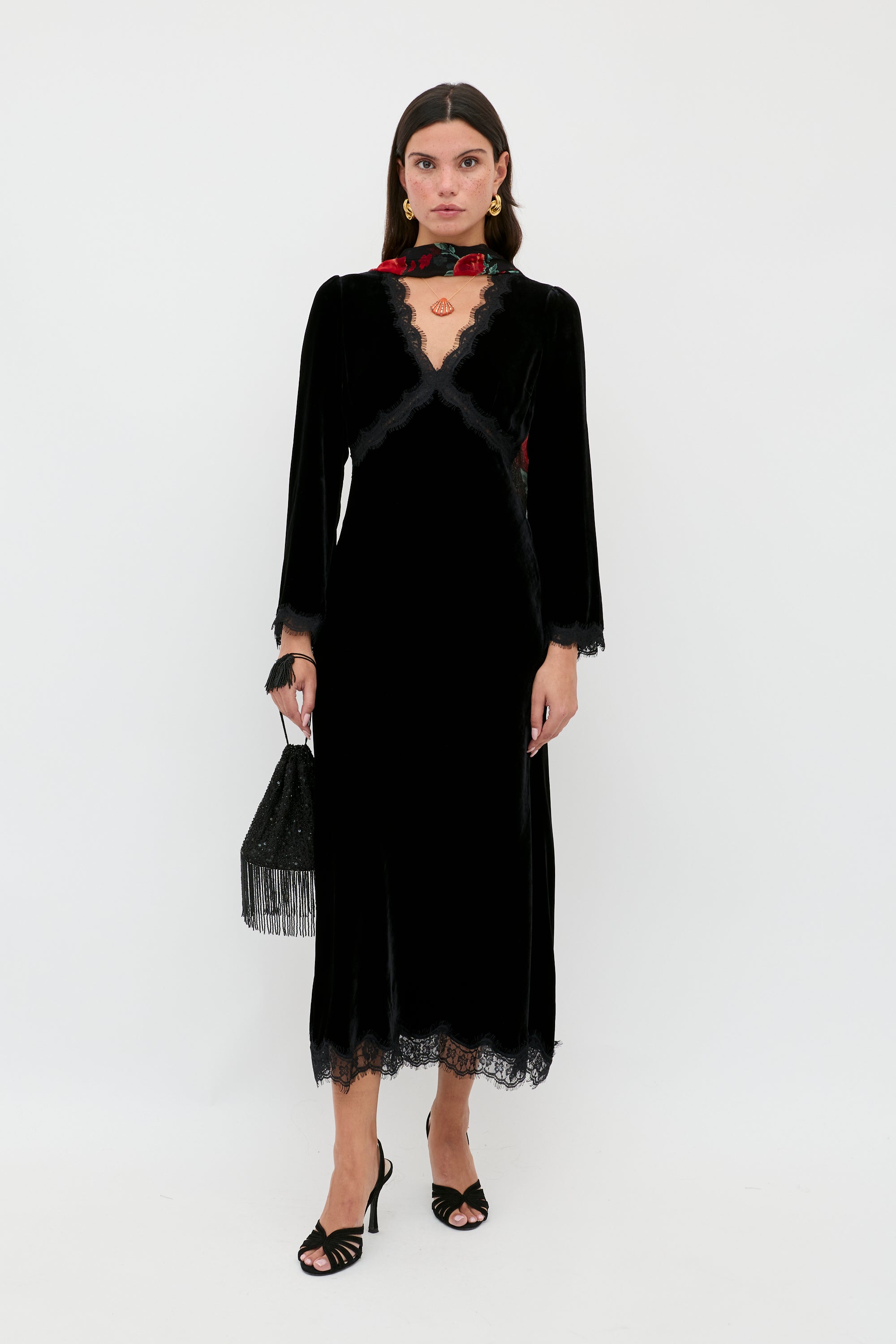 Alessi Silk-Velvet Midi Dress in Black | RIXO USA ⋆