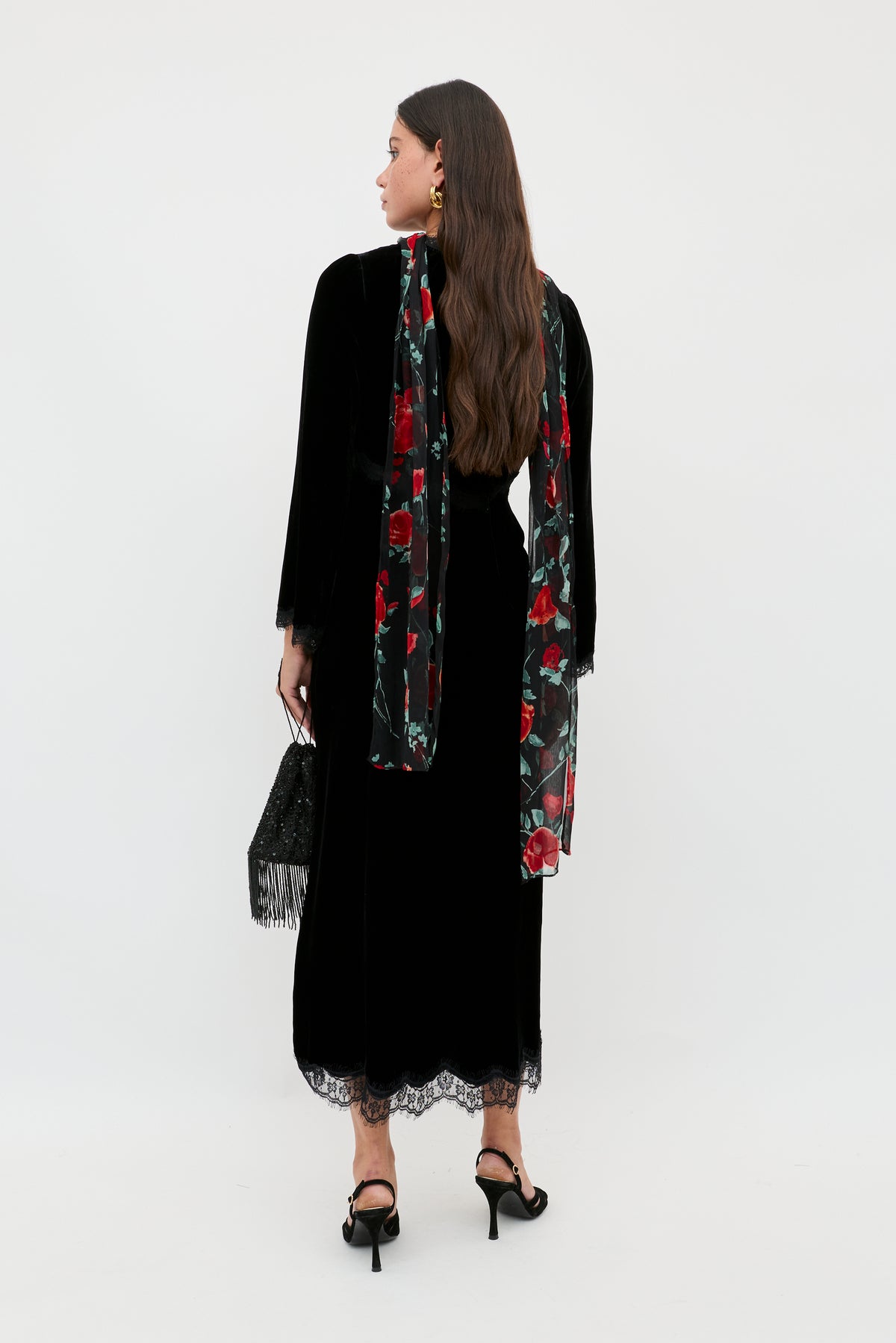 Alessi Silk-Velvet Midi Dress in Black | RIXO USA Alessi Silk-Velvet Midi Dress in Black | RIXO USA