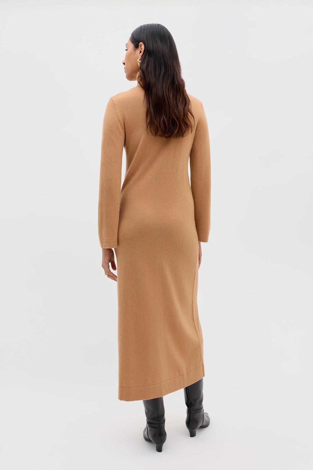 Elliette Cashmere-Blend Dress in Brown Camel | RIXO USA Elliette Cashmere-Blend Dress in Brown Camel | RIXO USA