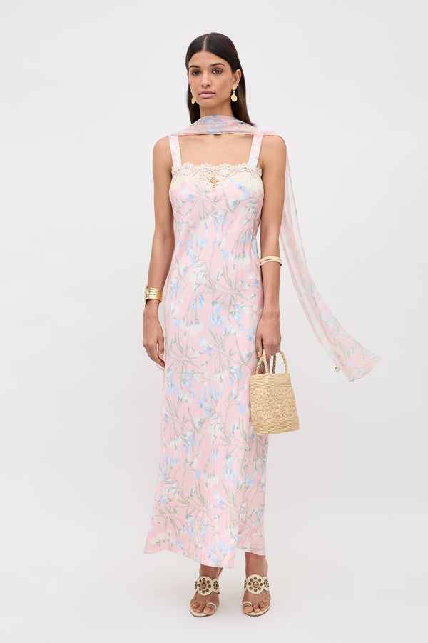 pink floral satin dress Bright Pink Floral Slip Maxi Dress