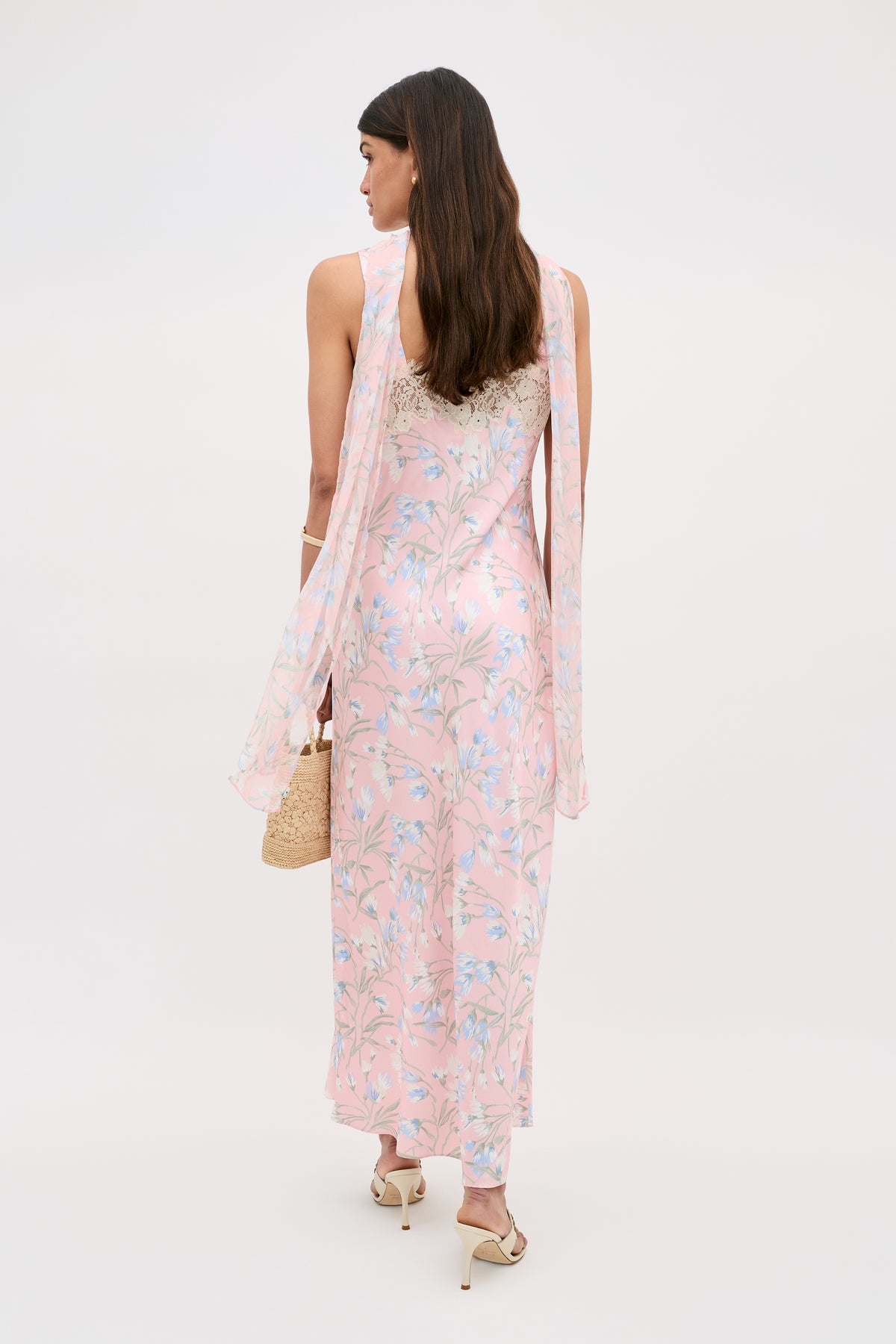 rixo pink dress Rixo Alberta Jacquard Maxi Dress With Lace Trim