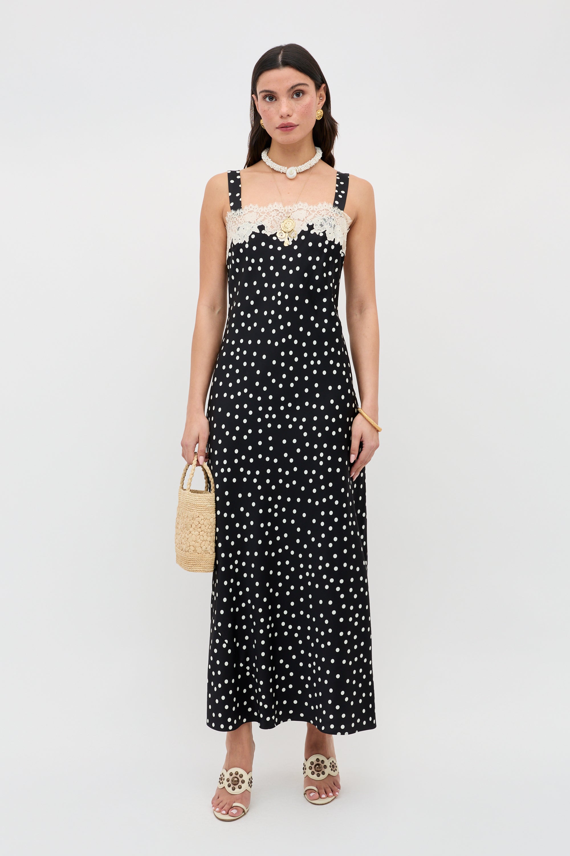 Rosamarie Satin Dress in Scattered Dot Black | RIXO USA ⋆
