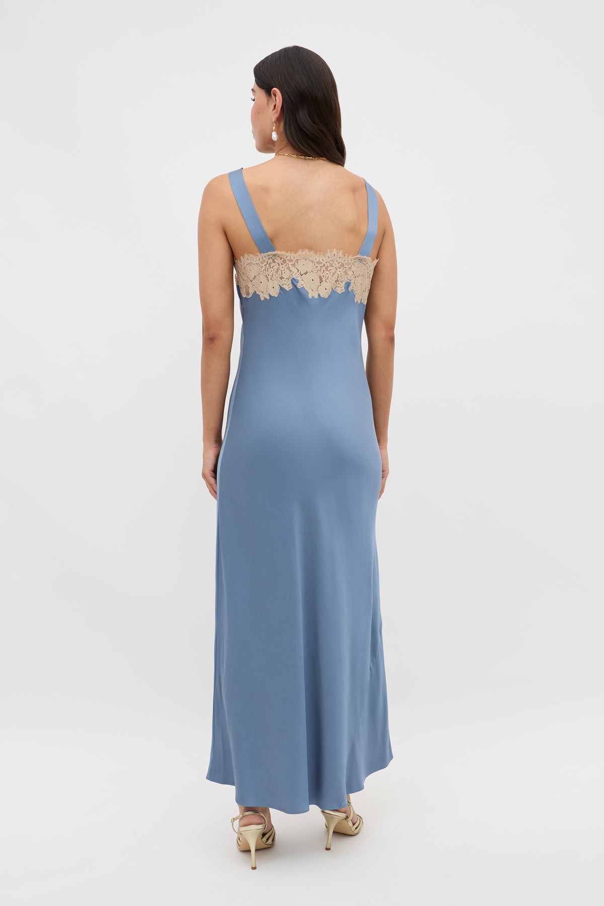 Rosamarie Satin Dress in Stone Blue | RIXO USA Rosamarie Satin Dress in Stone Blue | RIXO USA