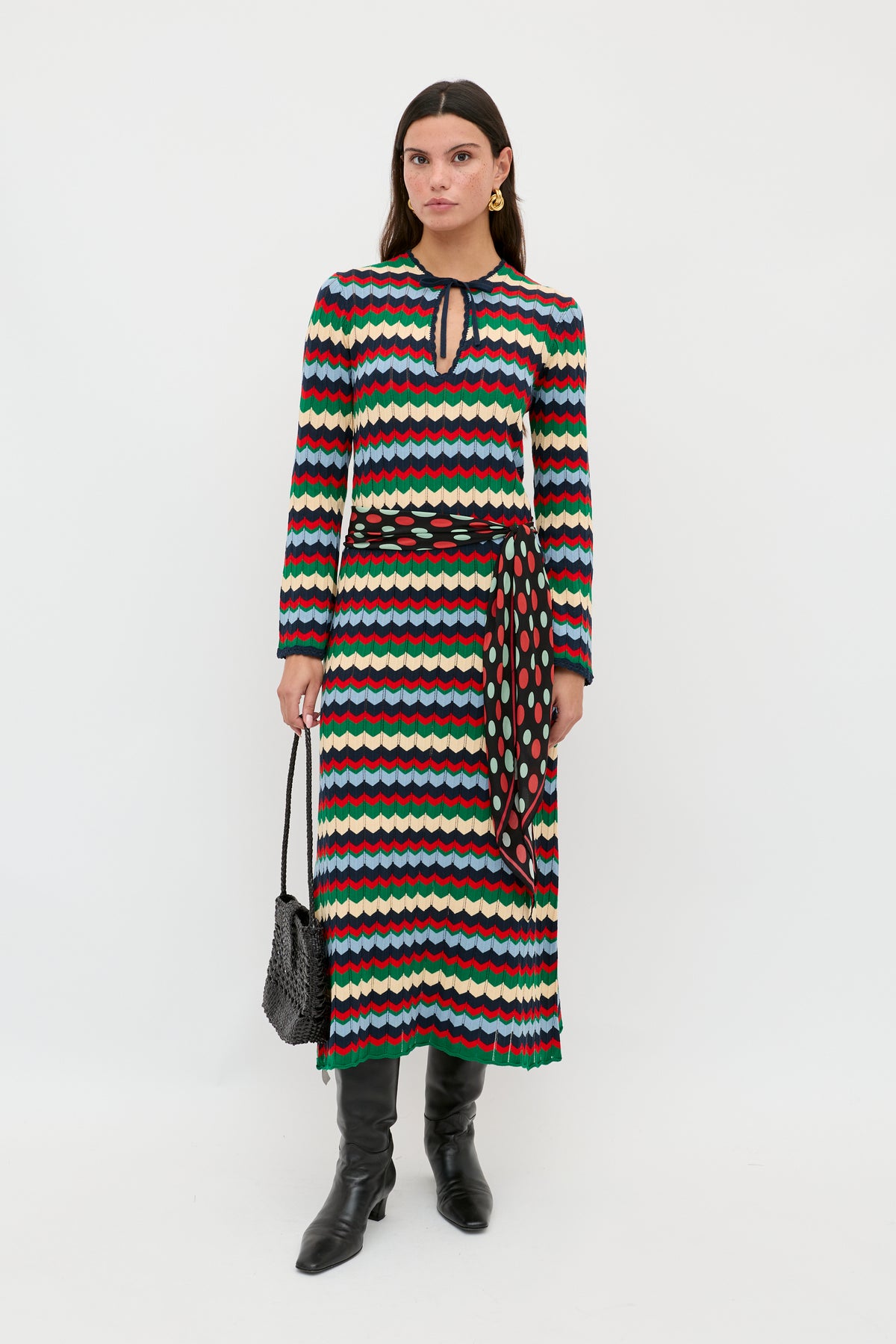 RIXO Lucila Knitted Midi Retro Blue RIXO Lucila Knitted Midi Retro Blue