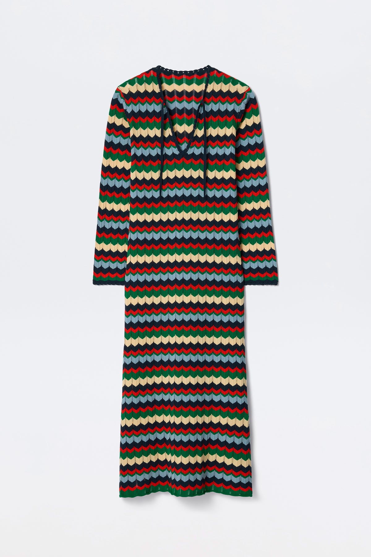 Lucila Knitted Midi Dress in Multi Retro Chevron Blue | RIXO USA Lucila Knitted Midi Dress in Multi Retro Chevron Blue | RIXO USA