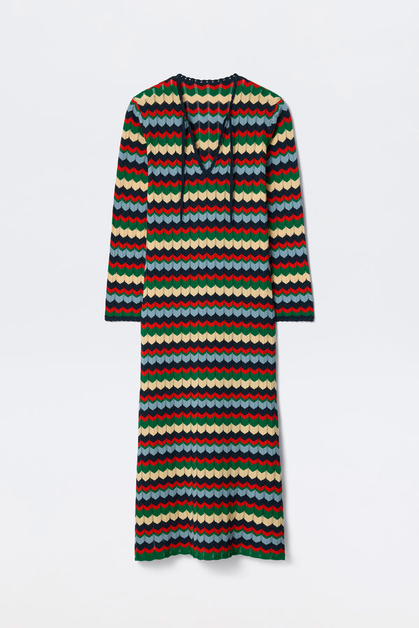 Lucila Knitted Midi Dress in Multi Retro Chevron Blue | RIXO USA Lucila Knitted Midi Dress in Multi Retro Chevron Blue | RIXO USA