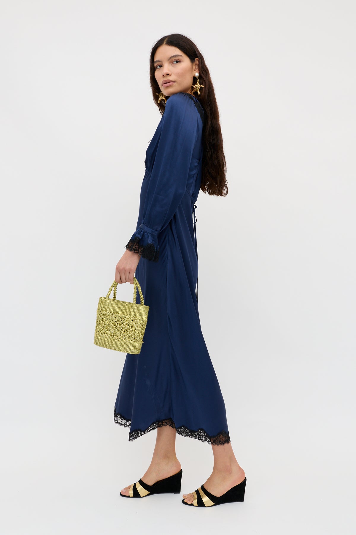 Brecia Satin Midi Dress in Midnight Navy | RIXO USA Brecia Satin Midi Dress in Midnight Navy | RIXO USA