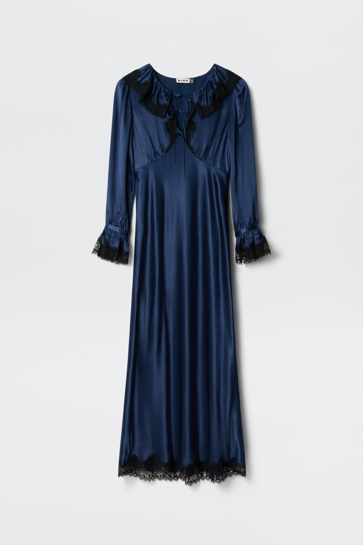 Brecia Satin Midi Dress in Midnight Navy | RIXO USA Brecia Satin Midi Dress in Midnight Navy | RIXO USA