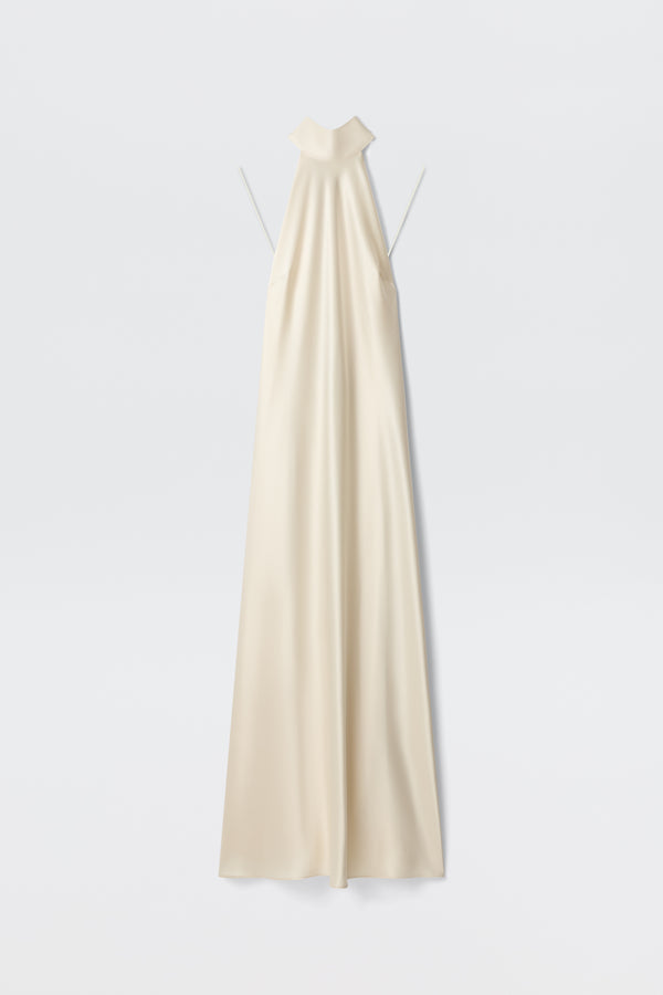 open lace back dress Arista Satin Gown in Ivory Pearl