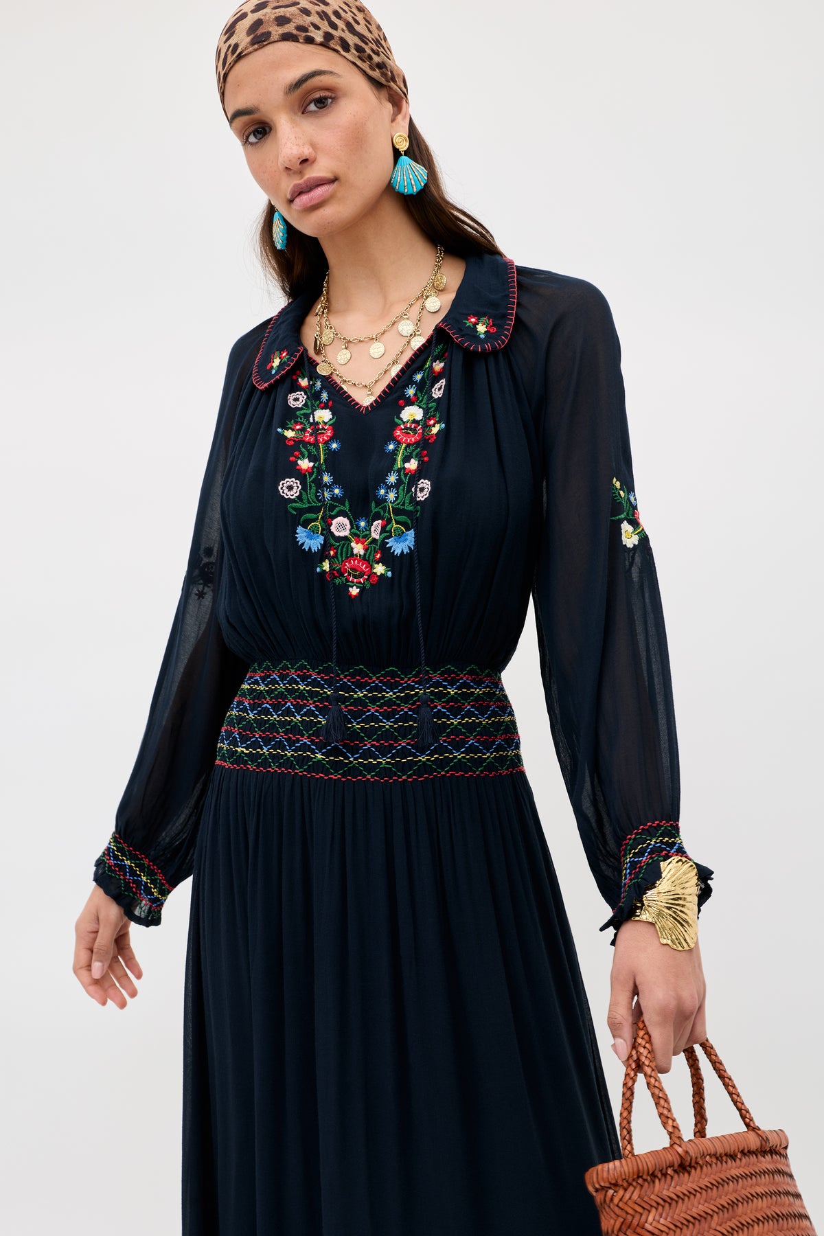 RIXO Emilio Embroidered Georgette Petunia Embroidery Navy RIXO Emilio Embroidered Georgette Petunia Embroidery Navy