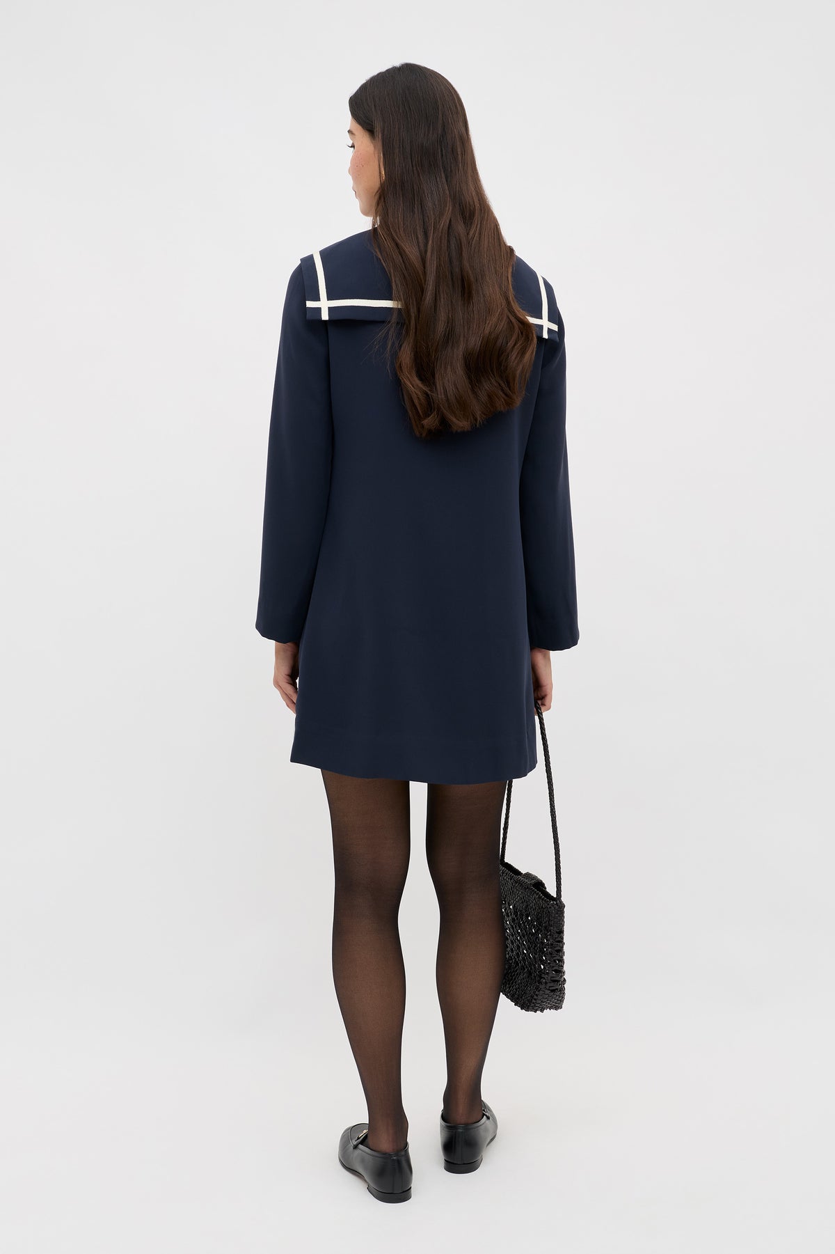 navy dress black tights Karina Crepe Mini Dress in Navy