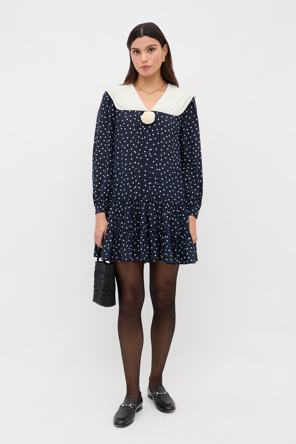 Valetta Silk Dress in Layla Dot Navy Valetta Silk Dress in Layla Dot Navy