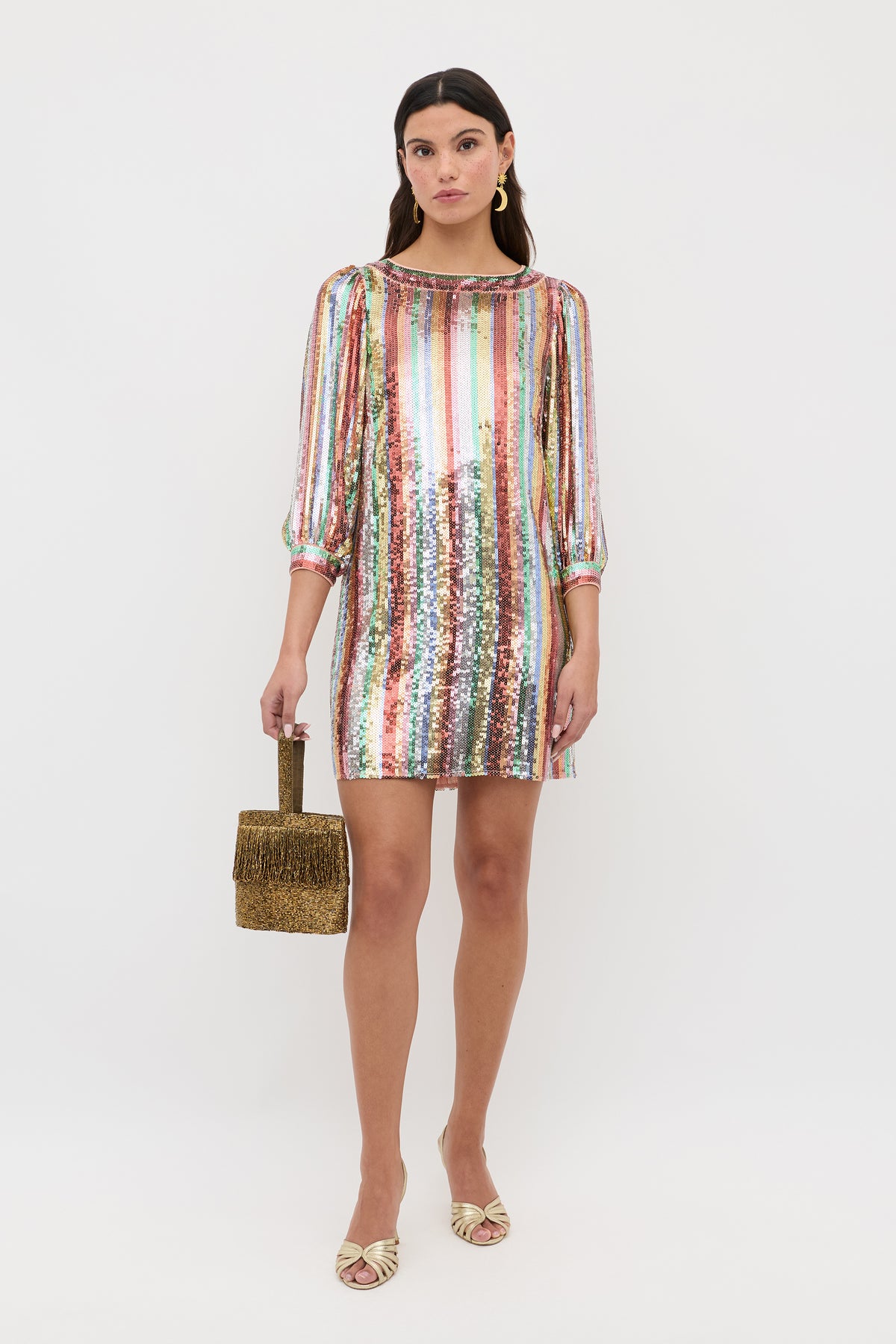 Laurie Embellished Mini Dress in Dixie Stripe Embellishment Multi | RIXO USA Laurie Embellished Mini Dress in Dixie Stripe Embellishment Multi | RIXO USA