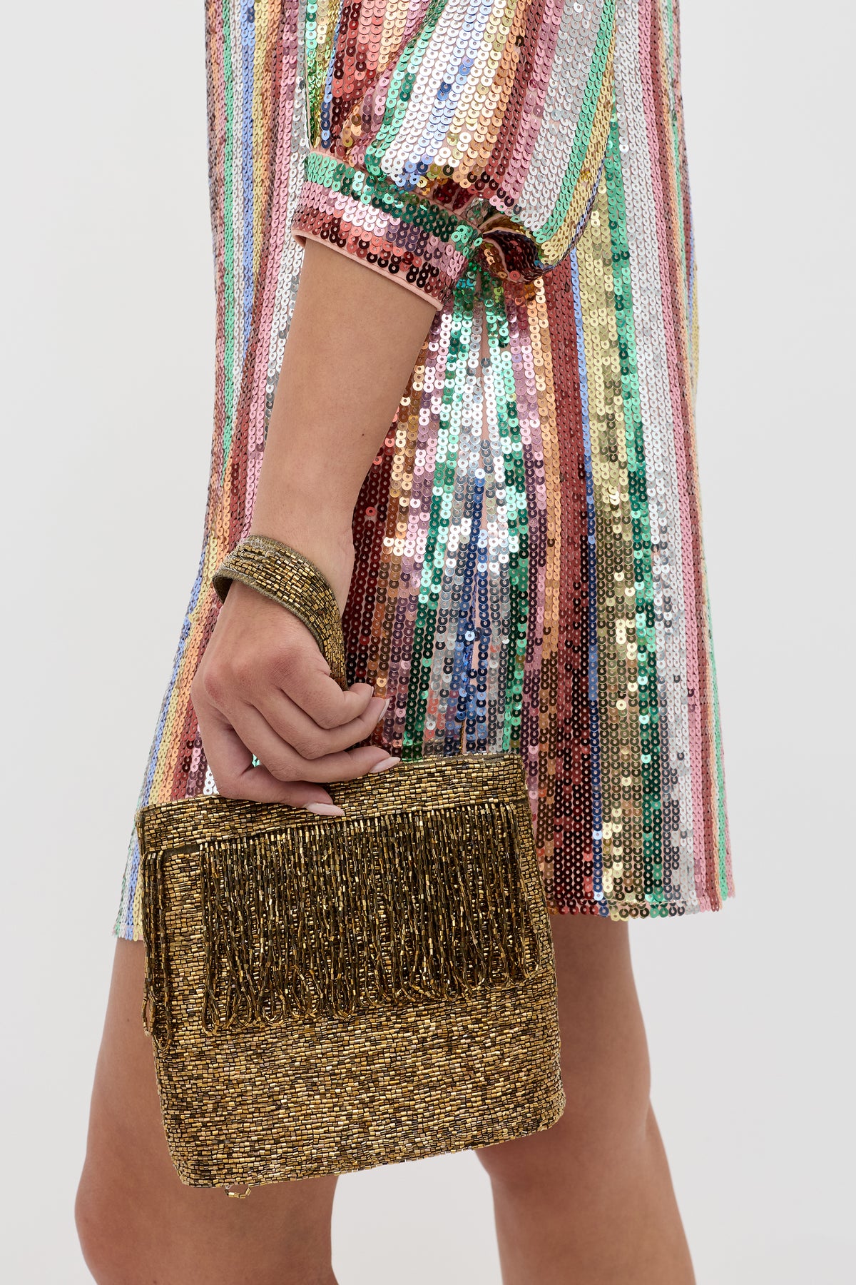 Laurie Embellished Mini Dress in Dixie Stripe Embellishment Multi | RIXO USA Laurie Embellished Mini Dress in Dixie Stripe Embellishment Multi | RIXO USA