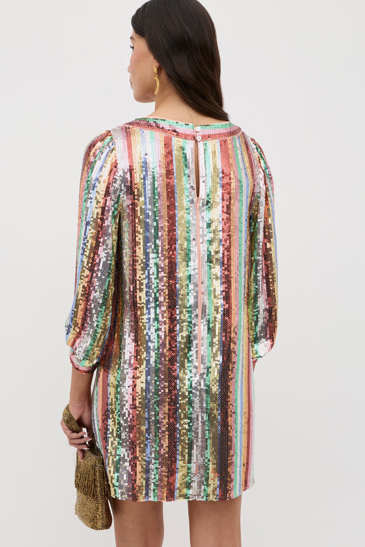 Laurie Embellished Mini Dress in Dixie Stripe Embellishment Multi | RIXO USA Laurie Embellished Mini Dress in Dixie Stripe Embellishment Multi | RIXO USA